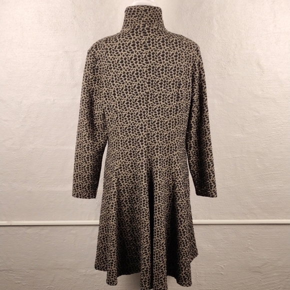 Samuel Dong Tan Black Leopard Print Funnel Neck Long Sleeve Midi Coat Dress - Picture 7 of 15